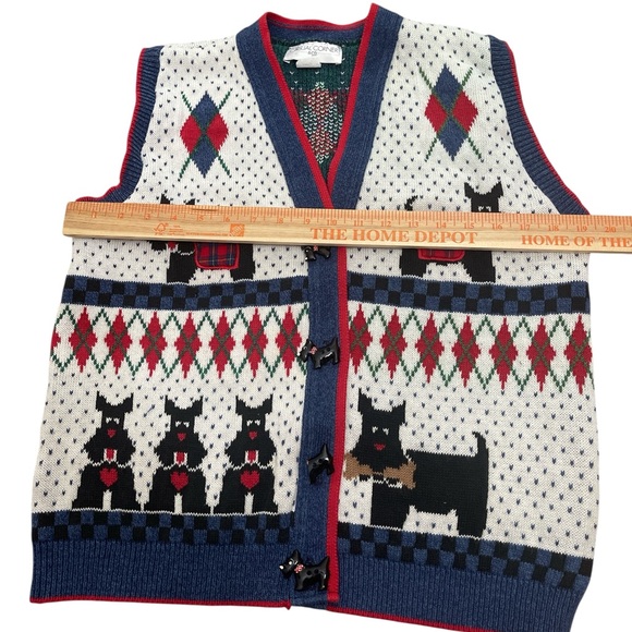 Vtg Casual Corner Grannycore Scottish Terrier Dog Sweater Vest Cardigan - Picture 5 of 6